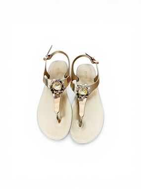 Michael Kors Rose Gold Floral Gem T-Strap Sandals